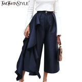 TWOTWINSTYLE Ruffle Trousers for Women High Waist Wide Leg Pants
